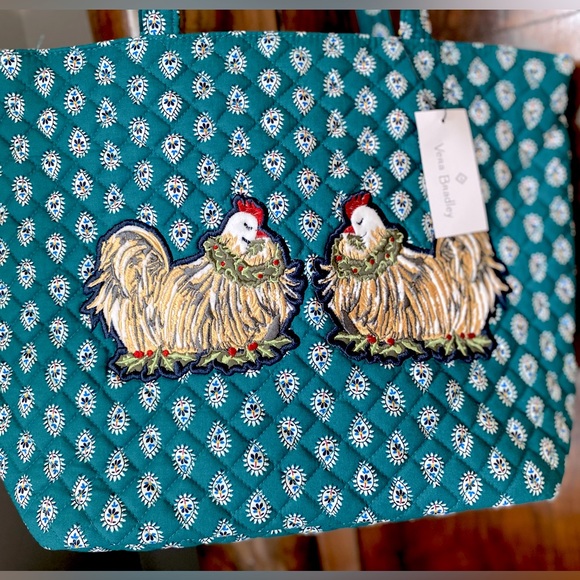 Vera Bradley Small Vera Tote Quilted Cotton ✨ French Hen + Snow Globe Motifs - Picture 9 of 16